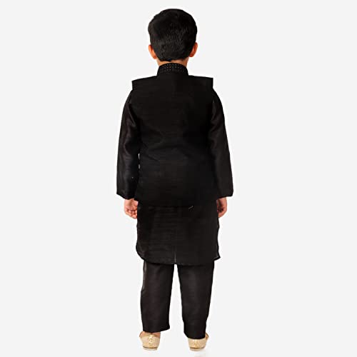 Image of Pro-Ethic Style Developer Kurta Pajama For Kids Boys With Waistcoat | Silk | Floral | Traditional Dress (S-200)