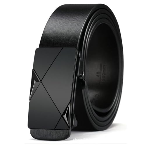 CMZYBBD Cinturón Hombre Cinturón De Trinquete Automático De Cuero Genuino para Hombres Cinturón Negro Ajustable para Trajes Y Jeans, Diseño Elegante Y Elegante negro 120 Cm