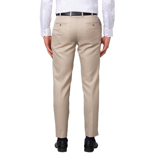 Image of Park Avenue Men's Smart Fit Polyviscose Blend Flat Front Structure Pattern Fawn Formal Trouser