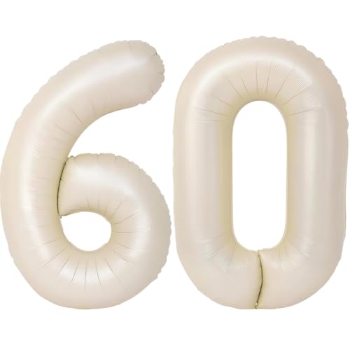 Image of Number Balloons for Birthday Decorations - 40 Inch Large Party Balloons 60, Cream Foil Number Balloons for Boys Girls, Balloons for Party Supplies