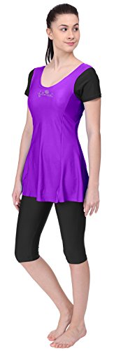 Image of FILMAX Originals Women Spandex Lycra Solid Maximum Covered One Piece Swimsuit (SW-4646 Purple & Black M)