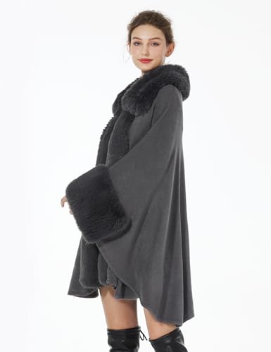 BEAUTELICATE Women Faux Fur Poncho Coat Oversize Cloak Open Front Knit Ruana Full Wrap Shawl2