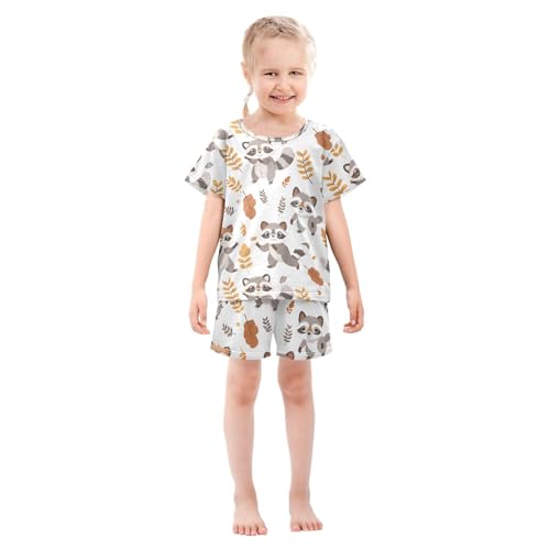 ALAZA Cute Racoon Leaf Pajamas Short Sleeve 2 Piece Sleepwear Top and Bottom Pajama Set Unisex3