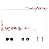 Personalise Beautiful Cherry Blossom License Plate Frames Floral License Plate Frame Car Stainless Steels Accessories Cars Decor with 2 Holes and Screws Fits Standard US Vehicles Size: 12.2 x 6 Inch