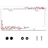 Personalise Beautiful Cherry Blossom License Plate Frames Floral License Plate Frame Car Universal Aluminum Accessories Cars Decor with 2 Holes and Screws Fits Standard US Vehicles Size: 12.2 x 6 Inch