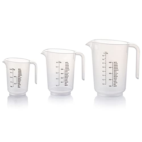 Grizzly Messbecher Set, 3-teilig mit 1000 ml, 500 ml und 250 ml, Bruchsicher, Hitzebeständig, Spülmaschinenfest, Mischbecher für Flüssigkeiten und Pulver
