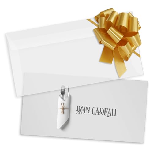 Bons cadeaux pour restaurants prêts à remplir avec enveloppes et rubans chic POS BON