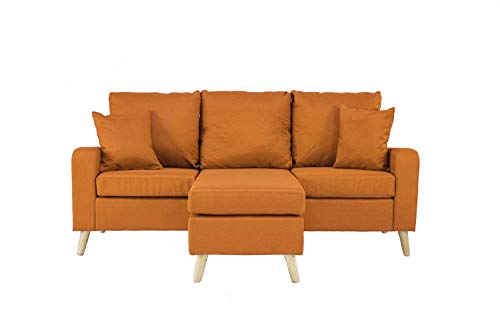 Divano Roma Furniture Middle Century Modern Linen Fabric Small Space Sectional Sofa with Reversible Chaise (Orange)