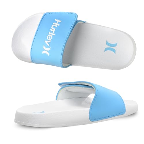 Image of Hurley Kids NAIA Slides Adjustable Strap Slip-On Sandals Indoor and Outdoor EVA Footbed Shower Slides for Girls and Boys