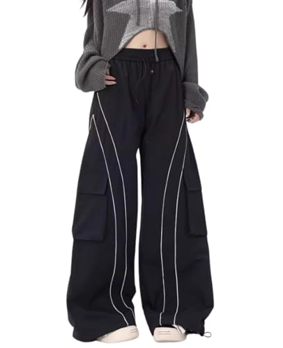 Cargo Sweatpants for Women Teen Girls Baggy Low Rise Wide Leg Pants Elastic Waist Track Pants with Pockets2