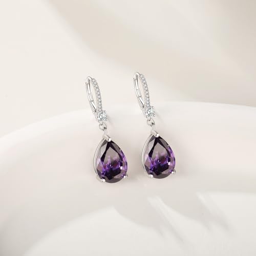 S925 Sterling Silver Teardrop Leverback Dangle Earrings for Women Hypoallergenic, 10×14mm Pear Cubic Zircon Drop Earrings Trendy Jewelry for Sensitive Ears2