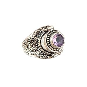 Natural Amethyst Ring, Poison Box Ring, Poisoner Ring, Round Stone Ring, Antique Poison Ring, Vintage Box Ring, Handmade Poison Ring, Secret Ring, Pillbox Ring, Boho Ring, Faceted Amethyst Jewelry
