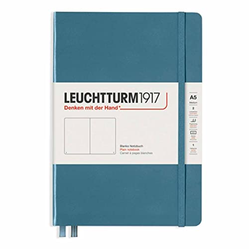 Image of LEUCHTTURM1917 - Notebook Hardcover Medium A5-251 Numbered Pages for Writing and Journaling (Stone Blue, Plain)