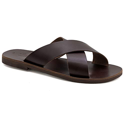 45 Braun Emmanuela Griechische Ledersandalen mit Kreuzriemen für Herren, hochwertige handgefertigte Herrensandalen, Herren X Riemchen Sommerschuhe