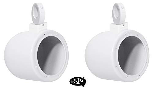 Image of Rockville MAC65W Bundle: (2) 6.5 in White Aluminum Wakeboard Tower Speaker Pod Enclosures, (2) MAC360W 360 Swivel and Surface Mount Clamps, for MAC65, MAC69, MAC80, MAC90 Pods, 4-Items