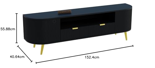 Image of Wooden TV Unit for Living Room | Media Console Movable Tv Cabinet | Free Standing Tv Unit with 2 Doors Drawers & 5 Shelf Storage | Sideboard Cabinet | HDMR Premium Wood & Iron Leg, Black