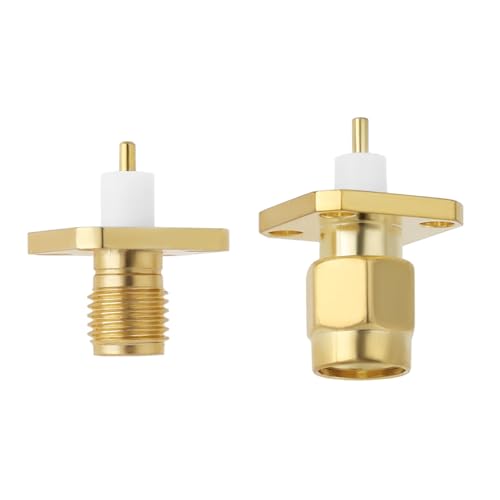 YINETTECH 2 Stück SMA-Steckverbinder für die Plattenmontage SMA-4-Loch-Flanschstecker HF-Koaxialstecker für Antennen Verlängerungskabel Rundfunk Audio Video Autoantenne Router