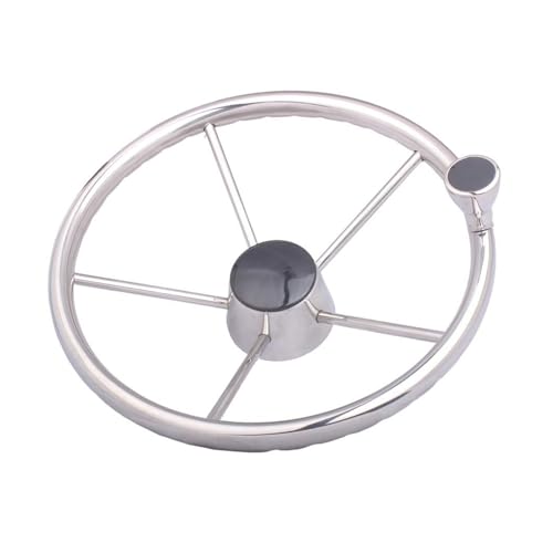 ZGYDNM Ship Steering Wheel Boat Accessories Marine 13.5 Inch 5 Spoke Stainless Steel Mirror Polished Marine Boat Yacht Steering Wheel with Control Knob Comfortable