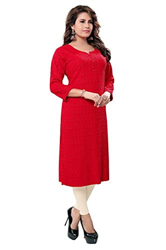 Image of DARIKA Women's Cotton Chikankari Straight Kurti Multiple Color in from Small to Plus Size.