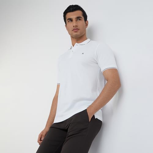 Image of Raymond Contemporary Fit Pure Cotton Solid Pattern Polo Neck Casual T-Shirt