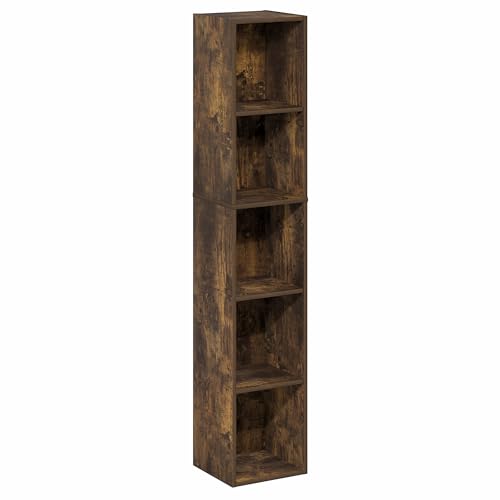 Furinno Fulda Book Shelf, 5-Tier Tall Narrow Bookshelf, Standing Bookcase with 10-in Width Storage Shelf, 9.3 x 9.8 x 51.9, for Organization Storage, for Living Room, Bedroom, Home Office, Amber Pine by Furinno - Image 6