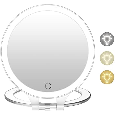 FASCINATE Rechargeable Makeup Mirror with Light 3 Modes Lighting Colours, 72 LED Table Mirror, Wall Magnification, 1 x 10 x Magnification, Double Cosmetic Side Mirror Shaving Mirrors for Bathroom Cover