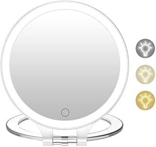 Magnifying Mirror 10X 1X Double Sided Magnification Makeup Vanity Mirror Rechargeable Lighted Mirror with 3 Color Setting Adjustable Rotation LED Vanity Desk Mirror White(Not Include Bag)