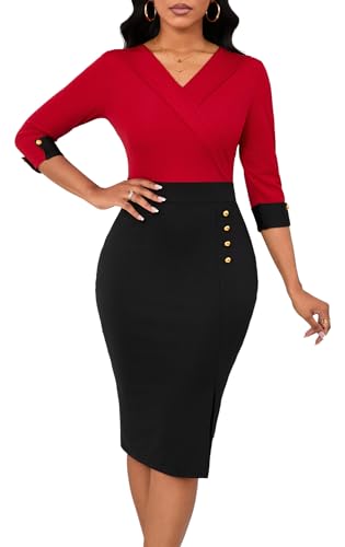 Image of BestGirl Women's Peplum Dresses Bodycon 3 /4 Sleeve Wear to Work Office Sheath Dress