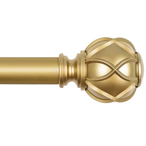 KAMANINA Curtain Rods for Windows 66 to 120 Inch, 7/8 Inch Gold Heavy Duty Curtain Rod 32 to 120 (2.6-10ft), Adjustable Decorative Drapery Rods with Netted Texture End Warm Gold 66-120"