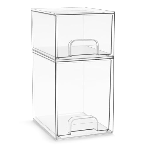 Image of Sorbus Acrylic Storage Containers - 2 Pack, Stackable Storage Bins Set for Bathroom Organization - Clear Acrylic Drawer Organizers - Makeup Case Pull-Out Drawers (7.6’’ and 4.4’’ Tall)