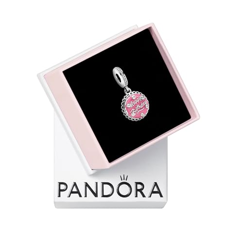 PANDORA Pink Birthday Cake Dangle Charm - Compatible Moments - Gift for Her - Made with Sterling Silver, Cubic Zirconia & Enamel - with Gift Box