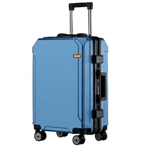 Anti-Scratch and Pressure-Resistant Suitcase, Charging Port Password Lock Height-Adjustable Trolley Suitcase for Business Trips (Blue Black Frame C)