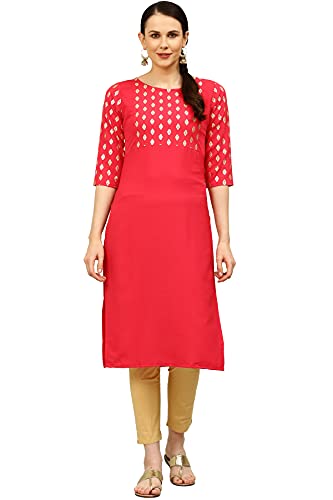 Image of Women's Crepe Printed Straight Kurti (ALC4039PCH1 Peach Small)