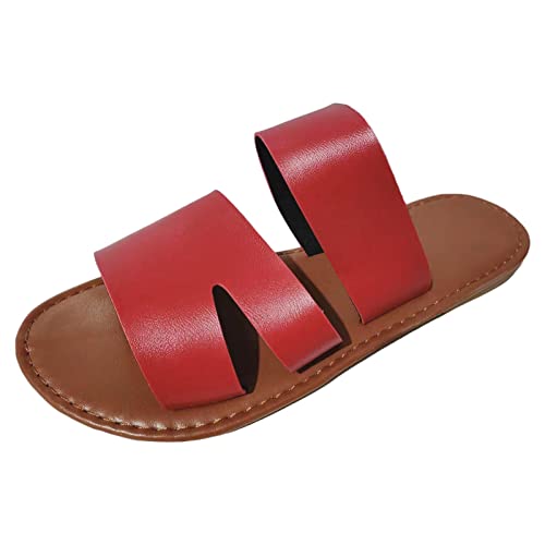 Cocila Sandalias Planas para Mujer Pantuflas De Playa Fondo con Punta Abierta Cuero Color Sólido Verano Zapatillas Colores (Red, 39) Goma Casa Fascitis Plantar 37 Cross Chanclas Piscina Bio