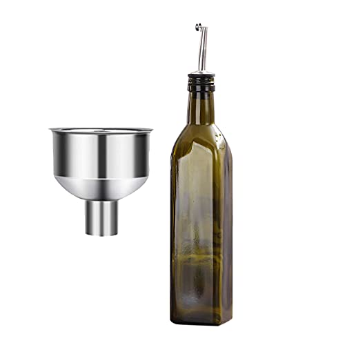 オイルボトル オイル差し 耐熱ガラス 調味料入れ 醤油差し ドレッシング 容器 オイルポット キッチン用 漏斗付き 500ml グリーンボトル