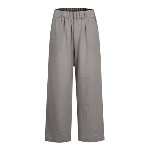 Cropped Linen Pants Women Summer Plus Size Straight Leg Crop Pants Elastic Waist Casual Beach Trousers with Pockets4