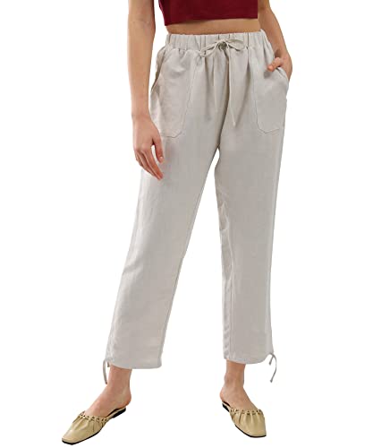 Amazhiyu Womens Linen High Waist Pencil Pants with Pockets Drawstring Trousers