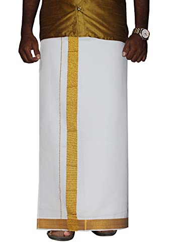 Image of PRAKASAM COTTON Velcro Pocket Dhoti for men, 2 inch Jari Border Mundu, Readymade Dhoti for men, South Indian Veshti