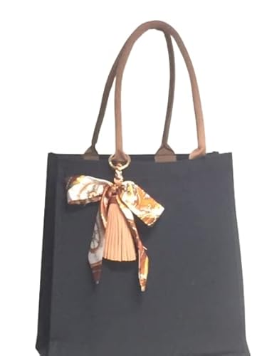 Didart Handmade Bolso tote grande negro. Personalizable. Bolsa playa, Shopper. Hecho de Algodón resistente, Antihumedad. Reforzado. Negro con Asa camel. (LAZO + BORLA) Cover