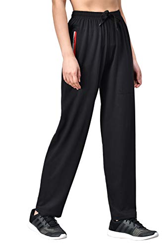 Image of Fflirtygo Women's Cotton Track Pants, Joggers for Women, Women�s Leisure Wear, Night Wear Pajama, Black with Zip Pockets�for Sports Gym Athletic Training Workout