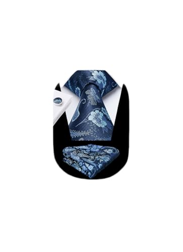 Image of Enlision Ties for Men Floral Tie Handkerchief Cufflinks Set Formal Flower Classic Mens Necktie & Pocket Square Wedding