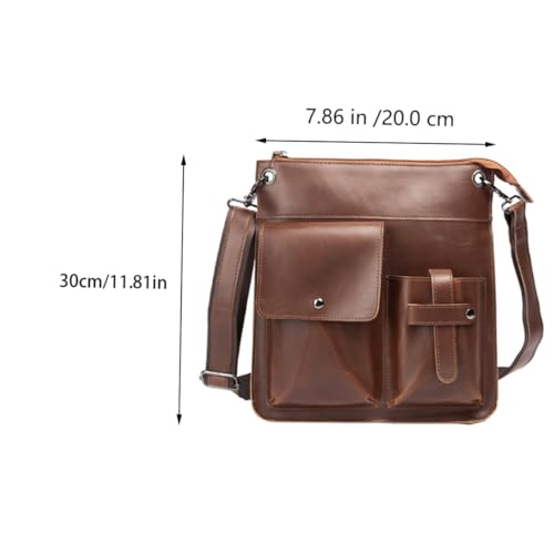 Large Brown Messenger Bag Men's Retro Casual Bag Zipper Pouch Multipurpose Tool Storage4