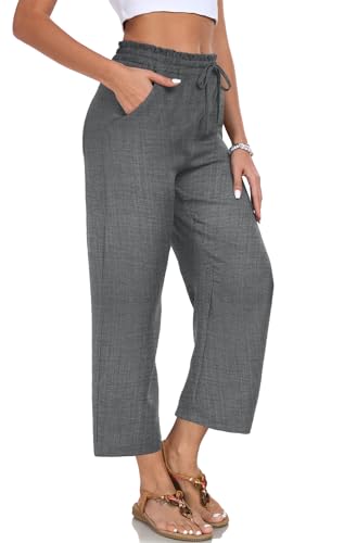 Image of EDUWU Women Casual Pants Loose High Waist Cropped Palazzo Beach Pants Summer Outfits 2026 Trendy
