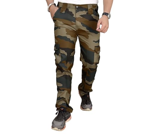 Image of Men's Camouflage Army Military Print Cargo Pants, Straight Fit Casual Trousers, Regular Slim Fit with Five Pockets