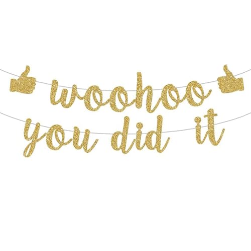 2PCS Well Done Banner Gold Glitter Congratulations Sign for Graduation Party Decorations Woohoo You Did It Banner for Exam Results Day Retirement Party Supplies & Well Done Décor