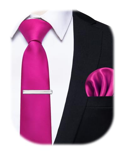 Image of YourTies Skinny Ties for Men Satin 2.4 inch Slim Necktie with Pocket Square Tie Clip Set Solid Color Wedding Party Business