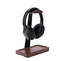 NIRVASH Walnut Headphone Stand, Wood Headset Stand for Desk, Gaming Headphone Holder with Storage Base for Airpod max, Bose, Razer, Sennheiser, Shure, Jabra, JBL, AKG, Vintage Accessory Gift for Men