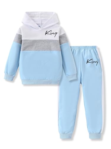 Image of Kids Boys Clothes Color Blocking Hoodie Sweatshirts and Pant 2Pcs Fall Outfits Set Size 5-10