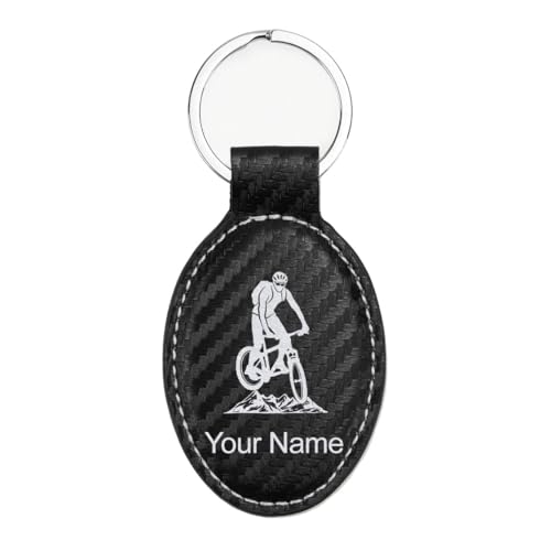 LaserGram Oval Keychain, Mountain Bike, Personalized Engraving Included (Carbon Fiber
