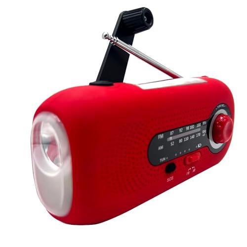 防災ラジオ 手回し充電ラジオ LED懐中電灯 緊急ラジオ ソーラー充電ラジオ 5つのランプビーズLED 4速スイッチラジオ 小型AM/FM持ち運べやすい気象ラジオ重さ約250g 災害用ラジオ SOSアラート付き 大容量2000mAH付き (レッド)